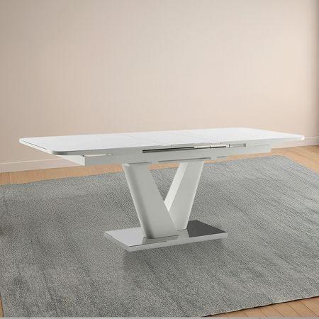Caribu Glass 4 To 6 Seater Extendable Dining Table In White High Gloss Finish