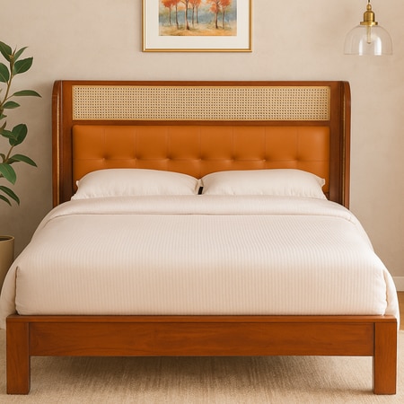 Zenith Comfort Solid Wood Non Storage Queen Bed in Provincial Teak Finish