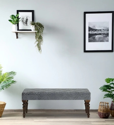 Aadhya Sheesham Wood Upholstered Bench In Walnut Finish