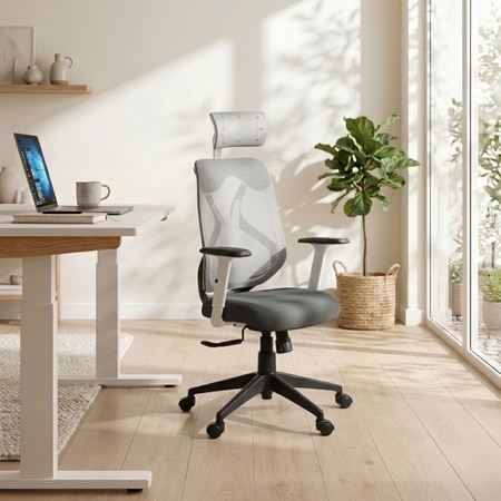 Lukano High Back Ergonomic Office Chair in Grey Colour