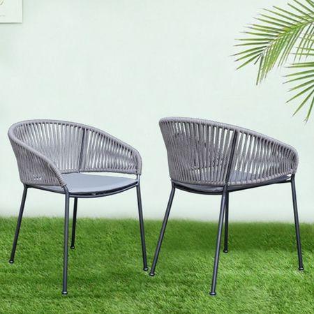 Coral Outdoor Accent Patio Weaving Chair Set of 2 Gun Metal in Grey
