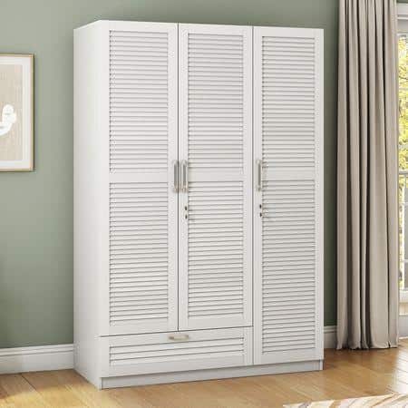 Bennis Engineered Wood 3 Door Wardrobe Without Mirror in White Finish