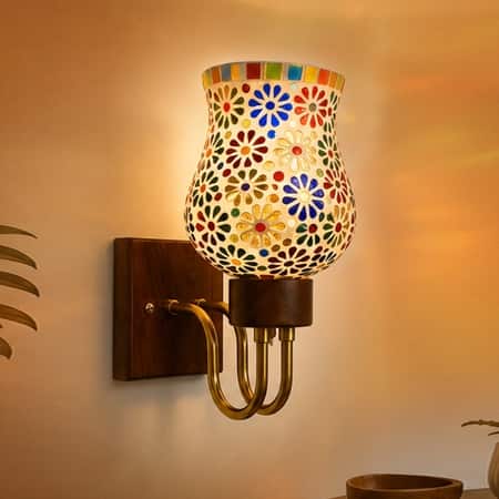 Devansh Metal Electric Wall Light in Black Colour with Orange Shade Count of 1 Light
