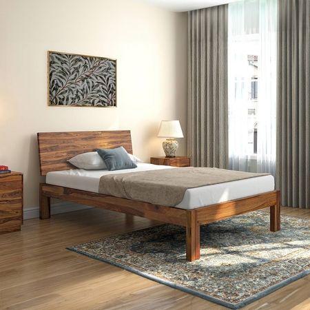 Boston Solid Wood Compact Queen Size Bed In Teak Finish