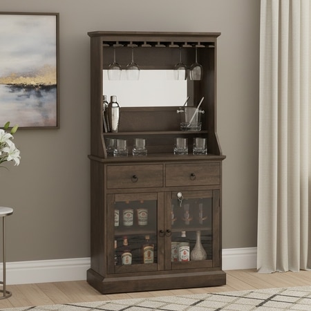 Riveria Solid Wood Bar Cabinet (Danish Walnut Finish)