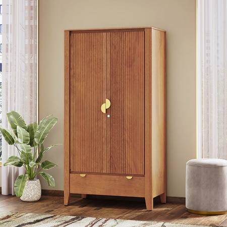 Toledo Solid Wood 2 Door Wardrobe In Amber Walnut Finish