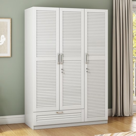 Bennis Engineered Wood 3 Door Wardrobe Without Mirror in White Finish
