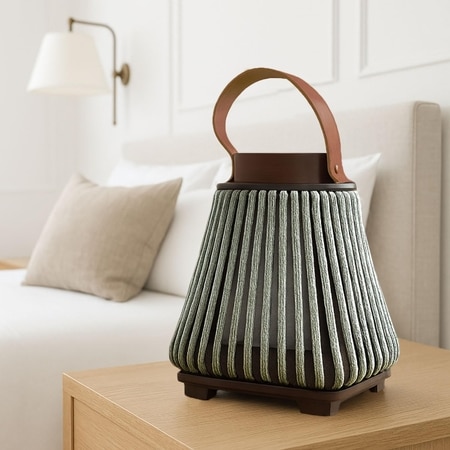 Luxe Home Hanging Bamboo Lantern with Handle or Glass Jar - 2025-336- Seige ( 22x18x18 cm )