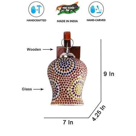 Devansh Solid Wood Electric Wall Light in Brown Colour with Multi Shade Count of 1 Light