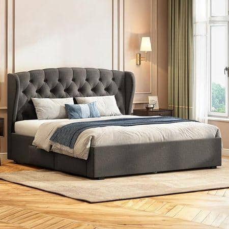 Holmebrook Engineered Wood King Size Drawer Storage Upholstered Bed In Urban Grey Colour