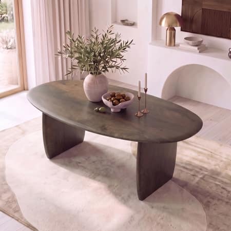 Zen Asymmetric Solid Wood 6 Seater Dining Table in Danish Walnut Finish