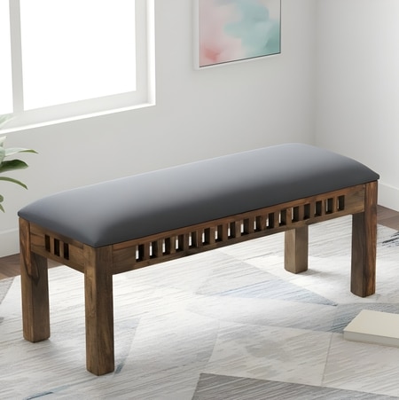 Milford Sheesham Wood Accent Dining Bench (Anchor Grey Fabric Teak Finish)