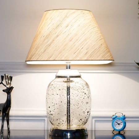Secret Glass and Metal Table Lamp With Off White Linen Shade