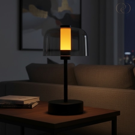 Iconic Pillar Table Lamp in Black Base And Clear Glass Shade
