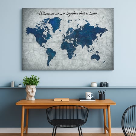 Truss White Blue World Map Printed Canvas Wall Prints Canvas Wall Prints Set of 2 Multicolor Matte