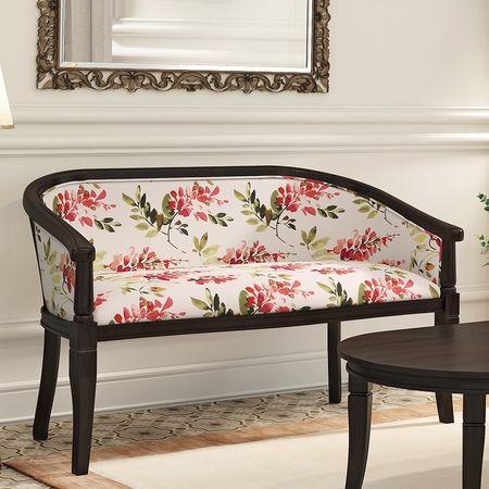 Florence Loveseat 2 Seater In Mahogany Finish With Caramine Cassia Red Floral Print Colour