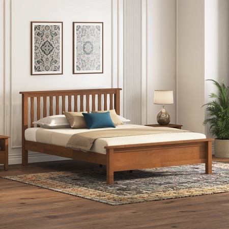 Raynor Solid Wood Queen Size Non Storage Bed In Amber Walnut Finish