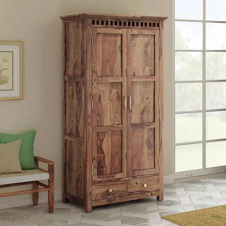 Fidora Solid Wood 2 Door Wardrobe in Teak Finish