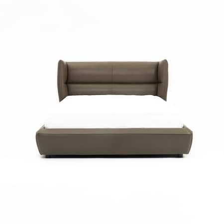 Auburn Leather King Size Bed Without Storage (Brown Colour)