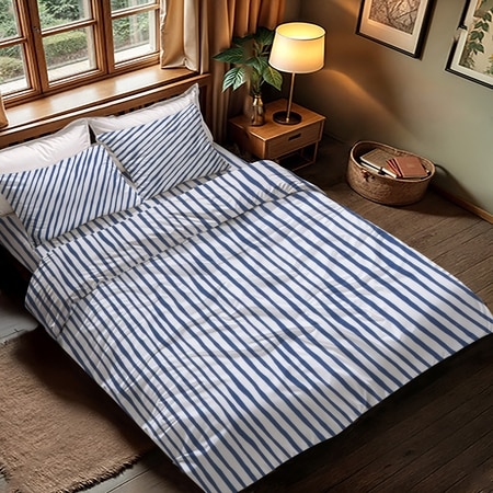 Blake Blue & White Comforter Set Super King Size Bed Sheet Set With 2 Pillow Covers Pure Cotton 400 Tc