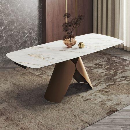 Aeris Ceramic 6 to 8 Seater Extendable Dining Table in Gilded White