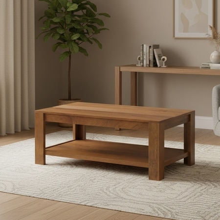 Striado Rectangular Solid Wood Coffee Table In Amber Walnut Finish