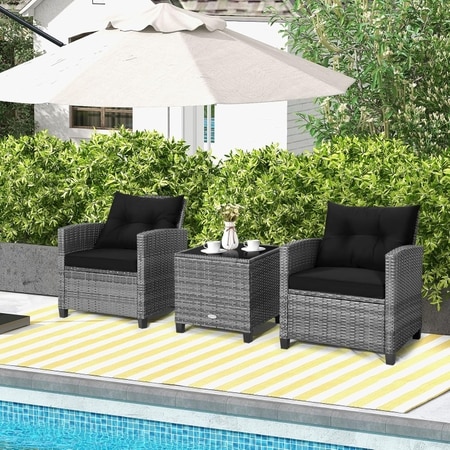 Carry Bird Wicker Patio Furniture Outdoor Balcony Chairs In Grey And Black Colour