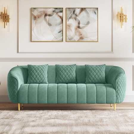 Amora 3 Seater Fabric Sofa In Dusty Turquoise Velvet Colour