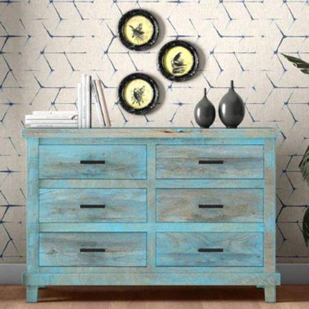 Neena Solid Wood Chest of 6 Drawers in Distressed Finish