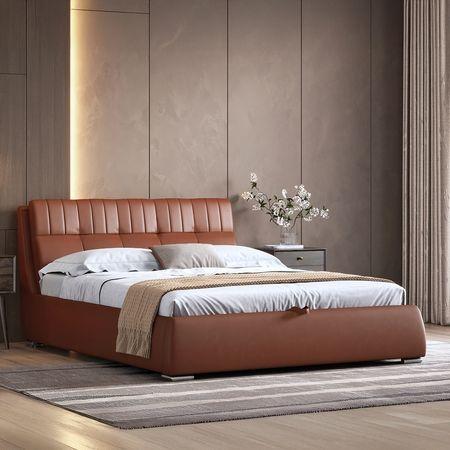 Stanhope Upholstered Hydraulic Storage Queen Size Bed In Sienna Brown Leatherette Colour