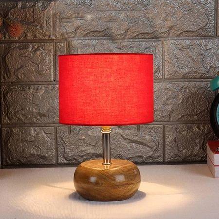 Sienna Red cotton & solid wood table lamp