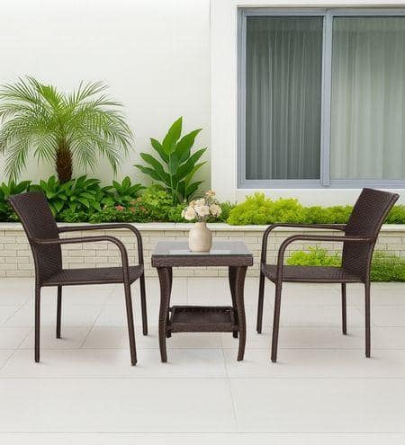 Boulder Wicker Table And Chair Set Brown Black Dual Tone Finish
