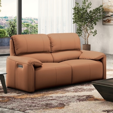 Leeroy Leather Two Seater Motorized Recliner in Hazelnut Tan