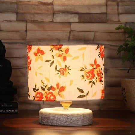 Asher Multicolor cotton table lamp with White Brushed wood base