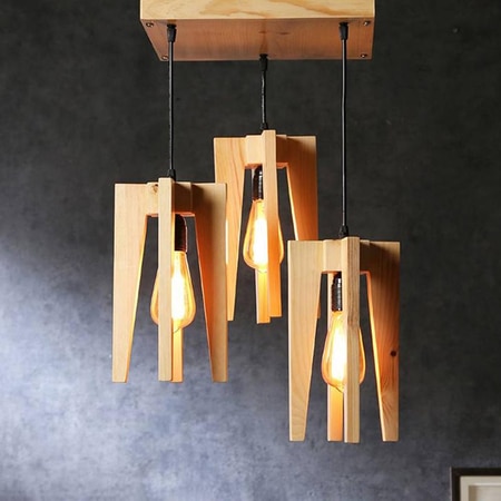 Jet Beige Solid Wood Cluster Hanging Light