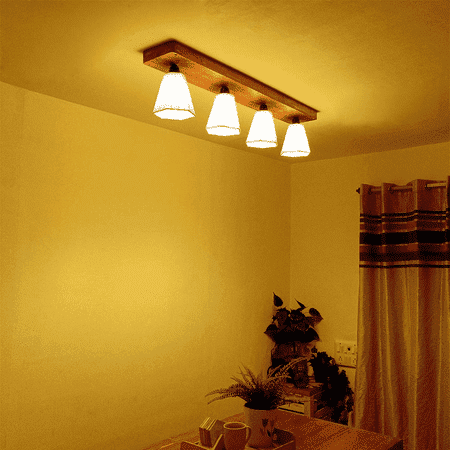 Hexagon Brown Solid Wood Ceiling Light
