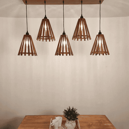 Funnel 5 Series Brown Solid Wood Cluster Hanging Light