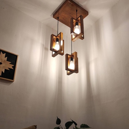 Gyro Brown Solid Wood Cluster Hanging Light