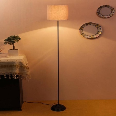Roosevelt Grey Fabric Floor Lamp with Black Iron Base