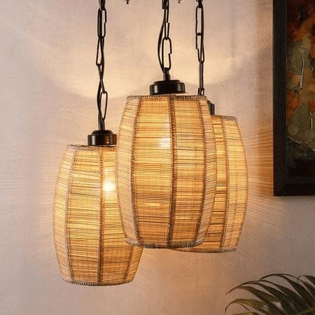 Colby Beige Bamboo Cluster Hanging Light