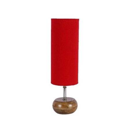 Mary Red Fabric Shade Table Lamp with Natural Wooden Base
