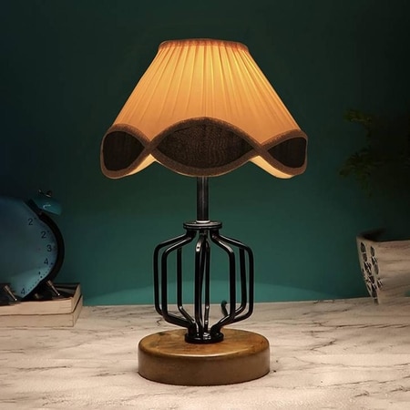 Lexi Vintage Multicolor Shade Table lamp with Wood & Iron Base