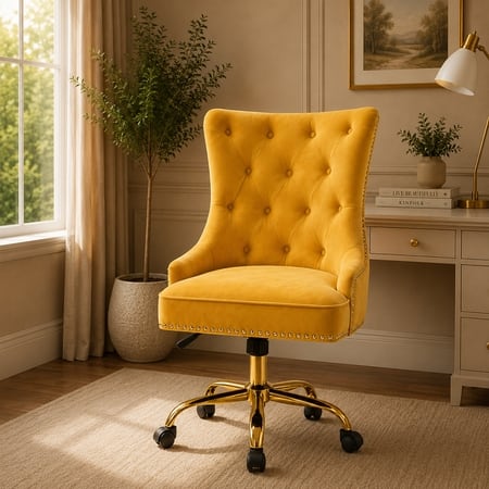Doe Buck Swen Luxury Yellow Tufted Velvet Office Chair