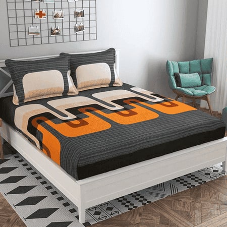 Alejandra Beige Abstract 160 TC Cotton Double Size Bedsheet with 2 Pillow Covers