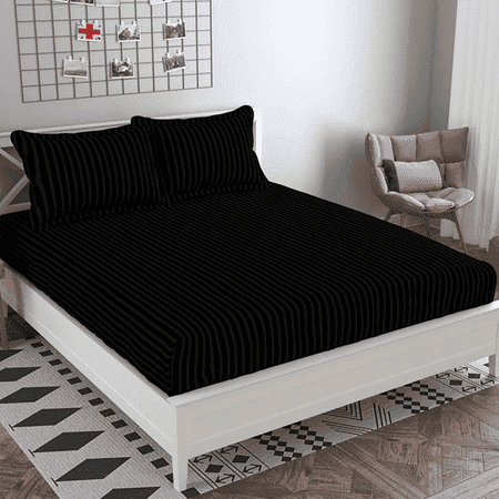 Marcos Black Solid 210 TC Cotton King Size Bedsheet with 2 Pillow Covers