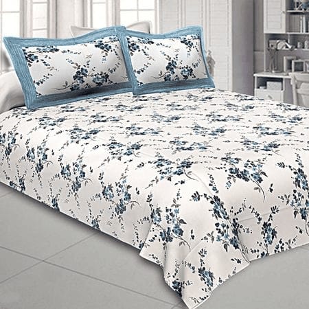 Milan Blue Abstract 150 TC Cotton Double Size Bedsheet with 2 Pillow Covers