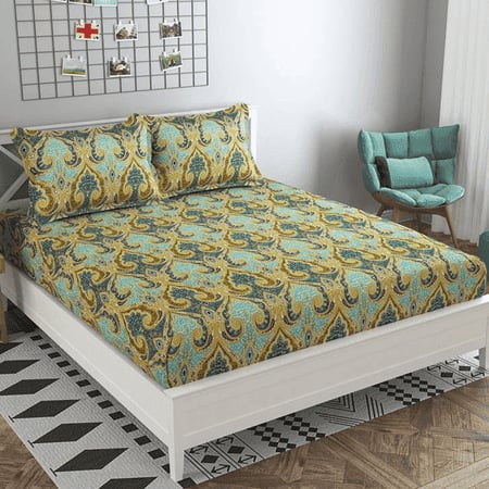 Emma Blue Abstract 160 TC Cotton Double Size Bedsheet with 2 Pillow Covers
