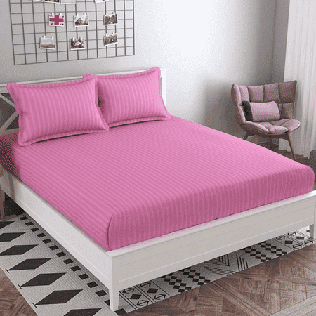 Nicolas Pink Solid 210 TC Cotton King Size Bedsheet with 2 Pillow Covers