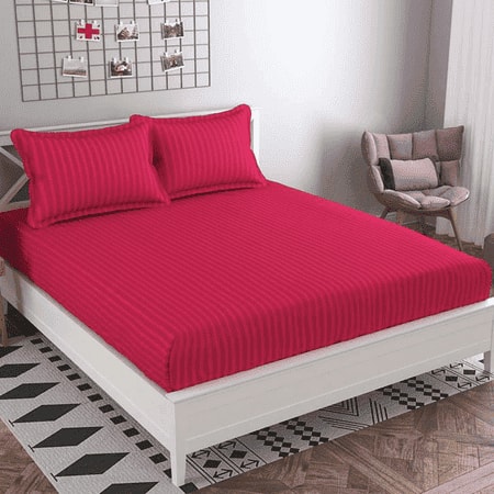 Marc Pink Solid 210 TC Cotton King Size Bedsheet with 2 Pillow Covers