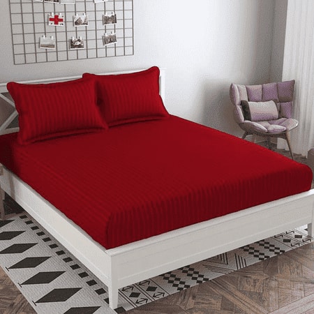 Iker Red Solid 210 TC Cotton King Size Bedsheet with 2 Pillow Covers